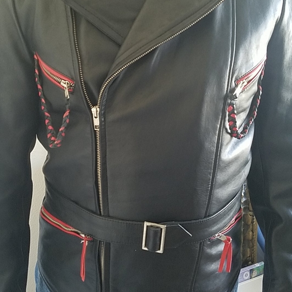 Black leather German replica motorcycle jacket - Picture 5 of 8